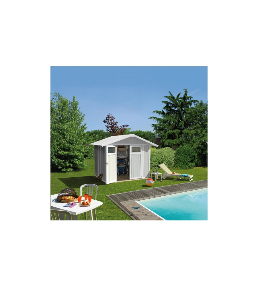 Casetta da giardino in pvc grosfillex "utility 5" grigio-verde e bianco 295x261x236 cm - cod. 22805138